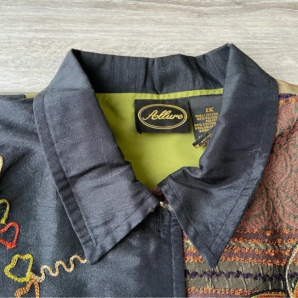 Allure Multicolor Patchwork Button-Front Jacket - Black, Olive, Rust - Picture 5 of 16